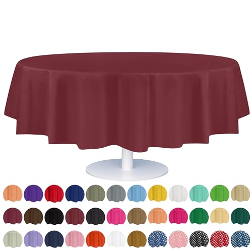 Grandipity Burgundy Plastic Table Cloth Disposable (6 Pk) 84in Round Tablecloth Premium Party Table Cloths Disposable - Perfect Table Cloth Round Cover for Any Table Up to 6 Feet - color: Burgundy, size: 84 inches Round