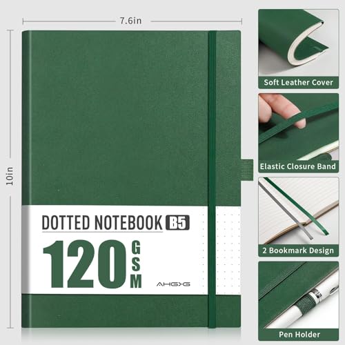 AHGXG Dotted Journal, 120 GSM Paper, 96 Pages, B5 (7.6'' X 10'') - color: Dark Green, style: B5-Dotted-120G