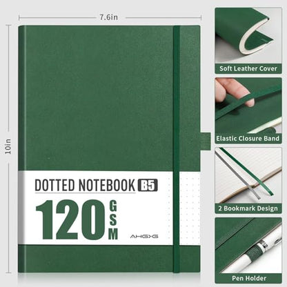 AHGXG Dotted Journal, 120 GSM Paper, 96 Pages, B5 (7.6'' X 10'') - color: Dark Green, style: B5-Dotted-120G