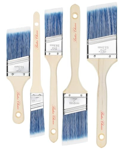 Bates Paint Brush Set - 5 Angled Brushes, 1", "1.5", "2", "2.5" - Treated Wood Handles for Walls, Stain & Furniture - color: Wood Handle Angle, size: 5 Pack, 1", 1.5", 2", 2.5"