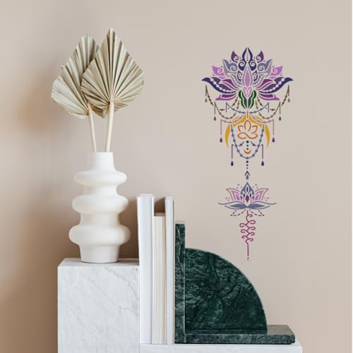 MAYJOYDIY Mandala Lotus Stencils, 11.7 x 8.3 inches, 4 Pieces with Paint Brush, for DIY Crafts - color: Mandala Lotus