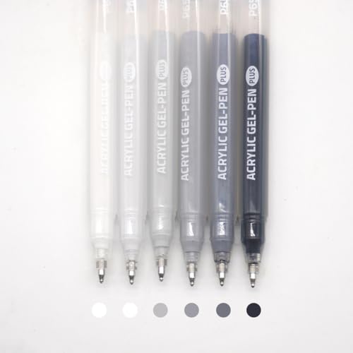 Acrylic Gel Pens for Coloring, 6 Pack 1.0mm Fine Point Gel Pen Set | Quick Drying, Smooth Writing, Sketch Color Marker Pens for Drawing, Journaling Art, Black Paper, Book, Large Capacity - color: Sketch Color