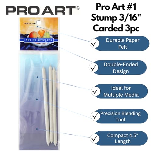 Pro Art Stump #1 1/4" 3pc Carded, Blending Stump, Blending Stumps for Drawing, Sticks, Art Blender, Sticks for Drawing, Tools Drawing - color: Stump, size: #1