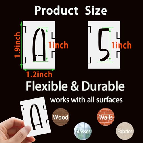 BAMIDELE 1 Inch Alphabet Letter Stencils, 42 Pcs Reusable Plastic Letters Numbers Symbol Interlocking Drawing Template Kit for Painting on Wood, Fabric, Rock, Chalkboard, Door Porch, Wall, Signage - size: 1 Inch
