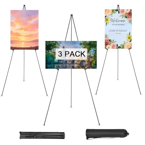 3 Pack Easel Stand for Sign, Display & Poster 63" Black Portable Metal Painting Easels Adjustable Art Easel Tripod Collapsible Floor Easel for Display Show, Arts,Crafts,Painting, - style: Black