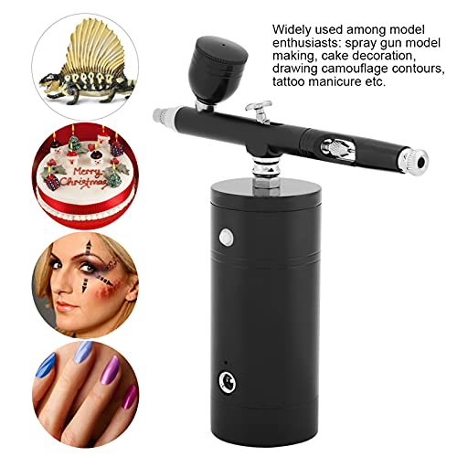 Aluminum Barber Compressor, 0.3mm Black Mini Air Compressor Spray Gun Airbrush Set