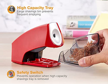 Bostitch Office Electric Pencil Sharpener for Classroom & Desk Use, Heavy-Duty Stall-Free Motor, High-Capacity Shavings Tray, Red (Pack of 6) - color: Red (Pack of 6)