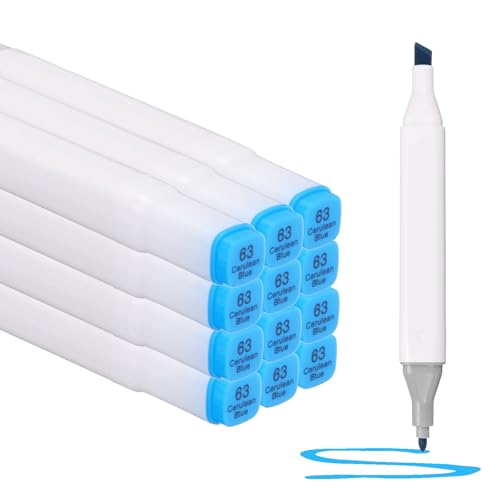 PATIKIL Dual Tip Alcohol Art Markers, 12 Pcs White Barrel Alcohol Markers with Brush Tip and Fine Tip for Illustration Artist Adult Coloring Drawing Permanent Sketching, Sky Blue - color: Sky Blue