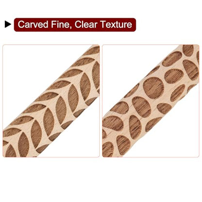 HARFINGTON 2pcs Wood Clay Roller 4" Leaf Pebble Pattern Rolling Pins Wood Rollers Pottery Tools Wood Grain Texture Rollers for Clay Baking Dough Playdough DIY - style: Leaf + Pebble