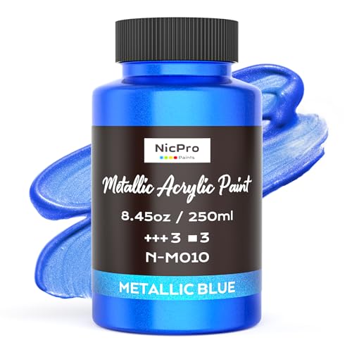 Nicpro Metallic Blue Acrylic Paint, 8.45oz/250ml Large Metallic Paint | Non Toxic, Non Fading Craft Paints for Metal, Wood, Clay, Fabric, Canvas, Furniture, Handcrafts, Art Supplies - color: Metallic Blue, size: 8.45 Fl Oz (Pack of 1)