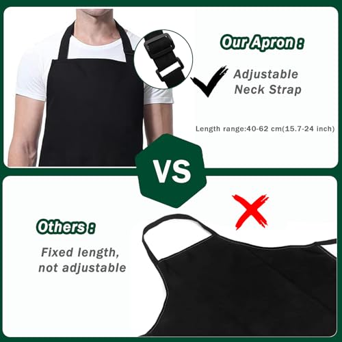 3 Pack Black White Chef Apron, Adjustable Kitchen Apron with 3 Pocket for Men Women Waitress Waiter Serve (Polycotton) - color: Black