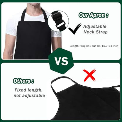 3 Pack Black White Chef Apron, Adjustable Kitchen Apron with 3 Pocket for Men Women Waitress Waiter Serve (Polycotton) - color: Black