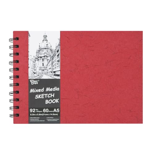5.8x8.3in Sketch Book, 60Sheets Spiral Bound Notebooks, Natural White 92lbs/150gsm Acid-Free Drawing Paper for Painting,Sketching, Professional Sketch Pad for Artists, Beginners. NW-Red - color: Natural White-Red