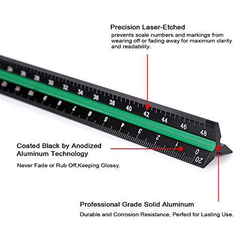 OwnMy 3 Pack 12 Inch Solid Aluminum Triangular Architect Scale Ruler Set | 3-Colors-Groove Architectural and Engineer Scale Metal Ruler Set, Clear Scales Drafting Rulers for Engineer Blueprint Project - style: Imperial Scale