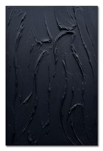 zoinart Hand Painted Large Thick Texture Black Minimalist Oil Paintings Contemporary Art Oil on Canvas Vertical Wall Art Home Office Corridor Wall Art - color: BL-042B