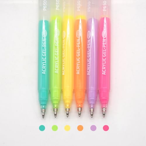 Acrylic Gel Pens for Coloring, 6 Pack 1.0mm Fine Point Gel Pen Set | Quick Drying, Smooth Writing, Dopamine Marker Pens for Drawing, Journaling Art, Black Paper, Book, Large Capacity - color: Dopamine