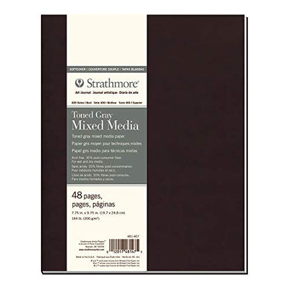 Strathmore 400 Series Softcover Toned Mixed Media Journal, 184lb Paper, Cool Gray, 7.75 x 9.75 inches, 24 Sheets (481-407) - size: 7.75x9.75 inch, style: Soft Cover, Gray, Phase Out
