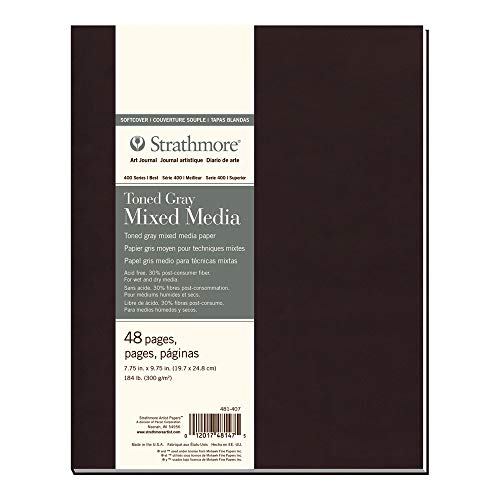 Strathmore 400 Series Softcover Toned Mixed Media Journal, 184lb Paper, Cool Gray, 7.75 x 9.75 inches, 24 Sheets (481-407) - size: 7.75x9.75 inch, style: Soft Cover, Gray, Phase Out