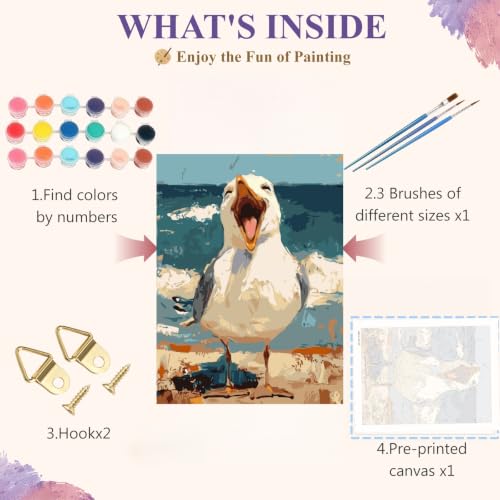 BYGFHLYW Funny Seagull Beach Ocean Paint by Numbers Kit for Adults Canvas - color: PB515-1