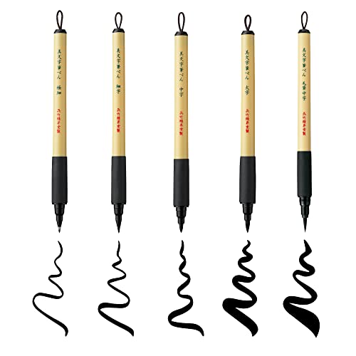Kuretake Bimoji Brush Pen, 5 pcs set (Extra Fine, Fine, Medium, Large, Medium Brush), great for Calligraphy, Hand lettering and Illustration, for Beginners and Professional, Made in Japan - style: Variety 5pcs box