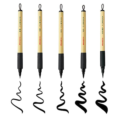 Kuretake Bimoji Brush Pen, 5 pcs set (Extra Fine, Fine, Medium, Large, Medium Brush), great for Calligraphy, Hand lettering and Illustration, for Beginners and Professional, Made in Japan - style: Variety 5pcs box