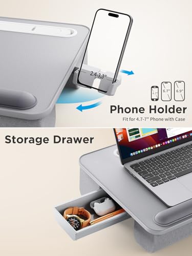 SAIJI Lap Desk with LED Light, Portable Laptop Tray with Cushion - color: Gray