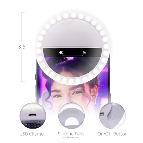 Windy City Novelties Rechargeable LED Selfie Ring Light – Clip-On 3.5” Phone Light for iPhone, Android & Laptops – USB Charging, Adjustable Brightness – Portable Selfie & Video Lighting