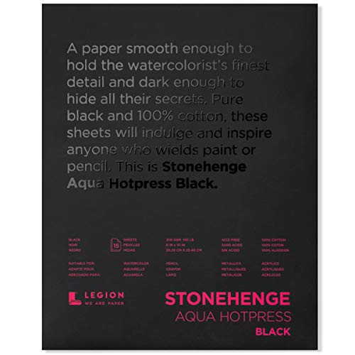 Stonehenge Aqua Black Medium Weight Pad, 140lb, Hotpress, 8 x 10 Inches, 15 Sheets for Wet and Dry Media - size: 8x10