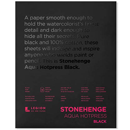 Stonehenge Aqua Black Medium Weight Pad, 140lb, Hotpress, 8 x 10 Inches, 15 Sheets for Wet and Dry Media - size: 8x10