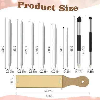 Blending Stump,9Pcs Oil Pastel Blending Tools,Blending Stumps and Sponge Pens Set with Sandpaper Sharpener,Tortillions Paper Art Blenders,Charcoal Sketching Drawing Supplies for Artists Student