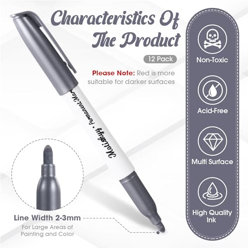 Motiskyy 12 Pcs Metallic Permanent Markers Fine Point, Gold Silver Copper | Paint Pens for DIY Crafts, Gift Card Making, Artist Illustration, Scrapbook Projects, Metallic Finish, Quick-drying Ink - color: Gold Silver Copper