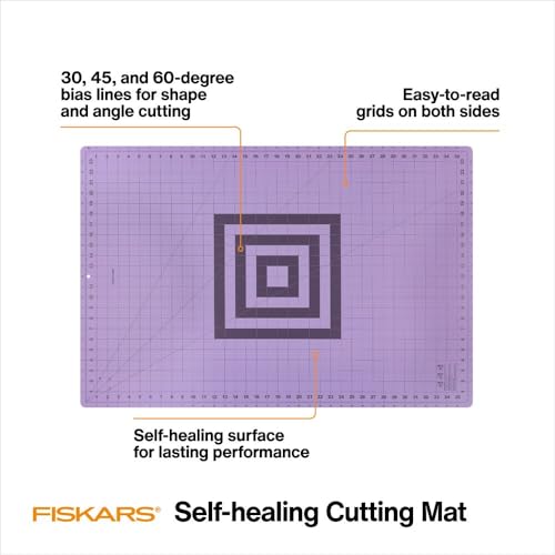 Bundle of Fiskars Self Healing Cutting Mat with Grid for Sewing, Quilting, and Crafts - 24" x 36” Grid – Lilac/Mountain Haze + Fiskars Loop Rotary Cutter, Ultra Lilac, Felt and Vinyl, 45mm