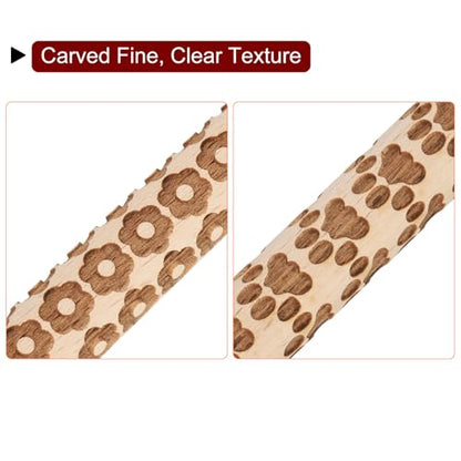 HARFINGTON 2pcs Wood Clay Roller 4" Flower Paw Print Pattern Rolling Pins Wood Rollers Pottery Tools Wood Grain Texture Rollers for Clay Baking Dough Playdough DIY - style: Flower + Paw Print
