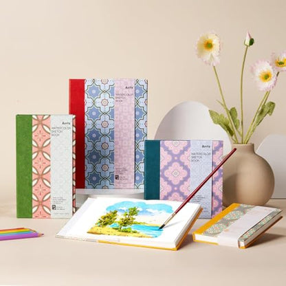 Arrtx Watercolor Journal, 5.35x3.86 Hot Press | 140LB/300GSM, 100% Cotton, Hardcover, 20 Sheets. Ideal Travel Notebook for Artists, Adults, and Students - size: 5.35x3.86''