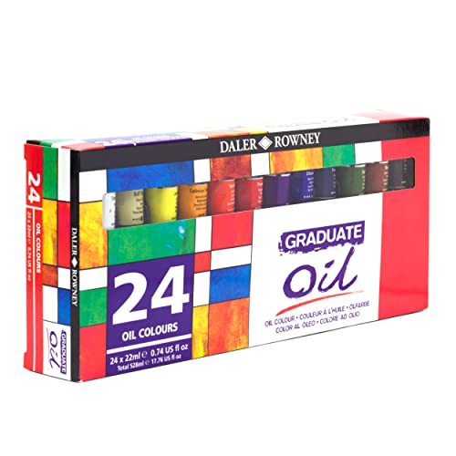 Daler Rowney Graduate 22ml Oil Paint Set, 24 Assorted Colours, High Lightfastness, For Student Artists & Hobbyists - size: 17.85 Fl Oz (Pack of 1)