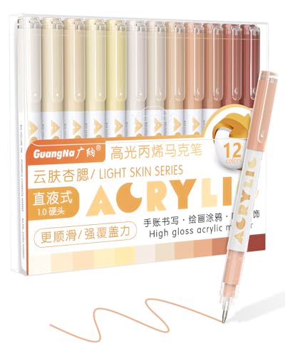 Guangna Acrylic Gel Pens 12 Color, Colored Pens for Journaling, Coloring Books, Calligraphy, Note Taking & DIY Crafts, RollerBall Pen Tip (Skin Tone) - color: Skin Tone