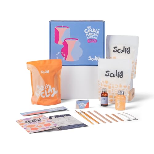 Sculpd Candle Making Kit, Air Dry Clay, 2 Candles, Peony Rose Fragrance | Includes acrylic paint set, non-toxic eco soy wax, candle glaze, tools & guide, for adults - color: Peony Rose, size: 2 Candles