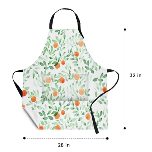 Britimes Apron with Pockets, 32x28 inch, for Women Men, Green Leaf Orange - color: Leaves Fruit
