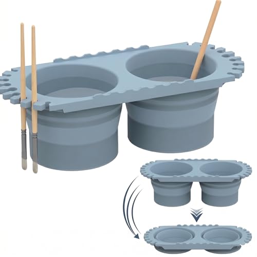 Dual Compartment Paint Brush Cleaner Cup with Holder, Blue