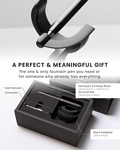 novium Hoverpen Future - Luxury Fountain Pen, Schmidt Nib (Fine), Converter, Extra Refill, Futuristic Aesthetic, Aerospace Metal, Best Pen Gift Set for Men & Women (Deep Black) - color: Deep Black, style: Fountain Pen