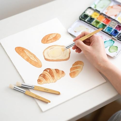 Wooden Stencil Brushes Natural Stencil Bristle Dome Art Painting Brushes Wood Paint Template Brush for Painting On Stencil Projects, Card Making, DIY, Crafts and Acrylic Oil Watercolor Painting(6pcs) - color: Wooden