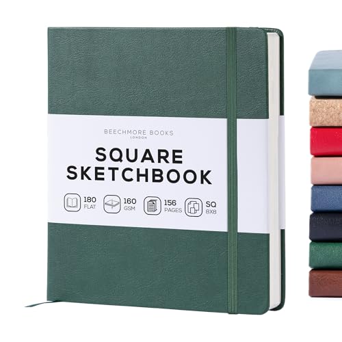 Beechmore Books 8x8 Square Mixed Media Sketchbook 160 GSM/98lb, Gift Box - color: Dartmouth Green, size: Square - 8" x 8"