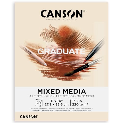 Canson Graduate Natural Mixed Media Pad, Foldover, 11x14 inch, 20 Sheets | Artist Paper for Adults and Students - Watercolors, Mixed Media, Markers and Art Journaling - color: Natural/Tan Paper, size: 11x14 inch