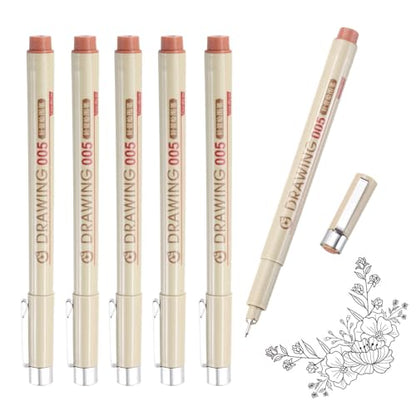 MECCANIXITY 005 Fineliner Ink Pens, 6Pcs 0.2mm Brown Micro Pens with Waterproof Archival Ink for Watercolor Sketching Cartoon Technical Drawing - style: 005#