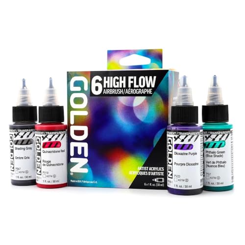 High Flow Acrylics by GOLDEN, High Flow Airbrush Set, 6 Colors, Professional Acrylic Paint