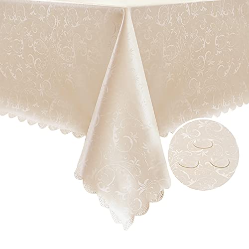 Romanstile Waterproof Vinyl Tablecloth Rectangle, 60 x 102 Inch, Flower Beige - color: Flower Beige, size: 60" x 102" (Rectangular)