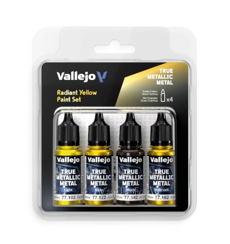 Vallejo - Radiant Yellow Set, True Metallic Metal, 4 Bottles x 0.6 fl.oz. - color: Radiant Yellow