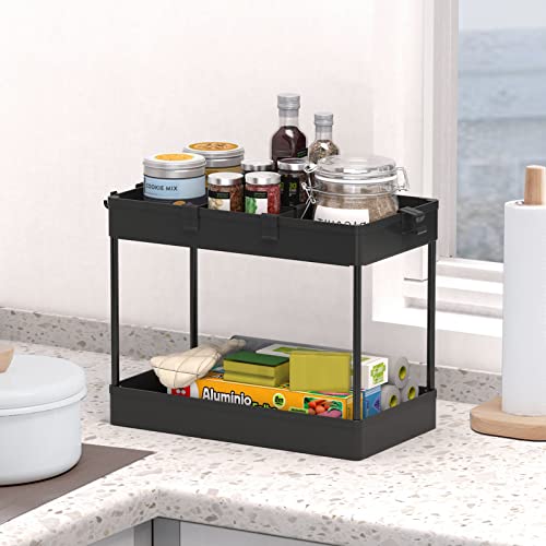 SPACELEAD 3 Tier Rolling Cart with Wheels, Storage Craft Art Trolley Organizer Serving, 3 Hanging Baskets Easy Assembly, for Office, Bathroom，Living Room, Kitchen, Black - color: Black