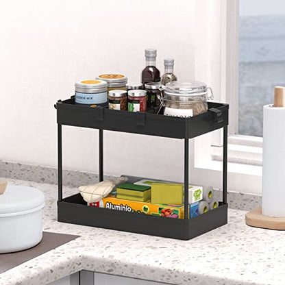 SPACELEAD 3 Tier Rolling Cart with Wheels, Storage Craft Art Trolley Organizer Serving, 3 Hanging Baskets Easy Assembly, for Office, Bathroom，Living Room, Kitchen, Black - color: Black