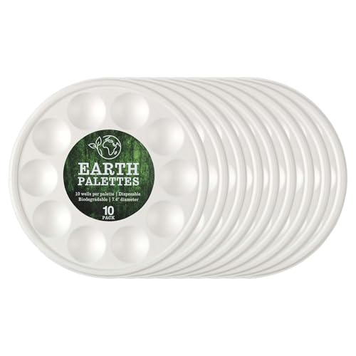 Creative Mark Disposable Earth Paint Palette, 7-3/8" Diameter, 10 Pack | Eco-Conscious, Biodegradable Paint Holder Tray for Artists, Compostable Paint Tray Palette with 10 Wells Each, Easy Cleanup